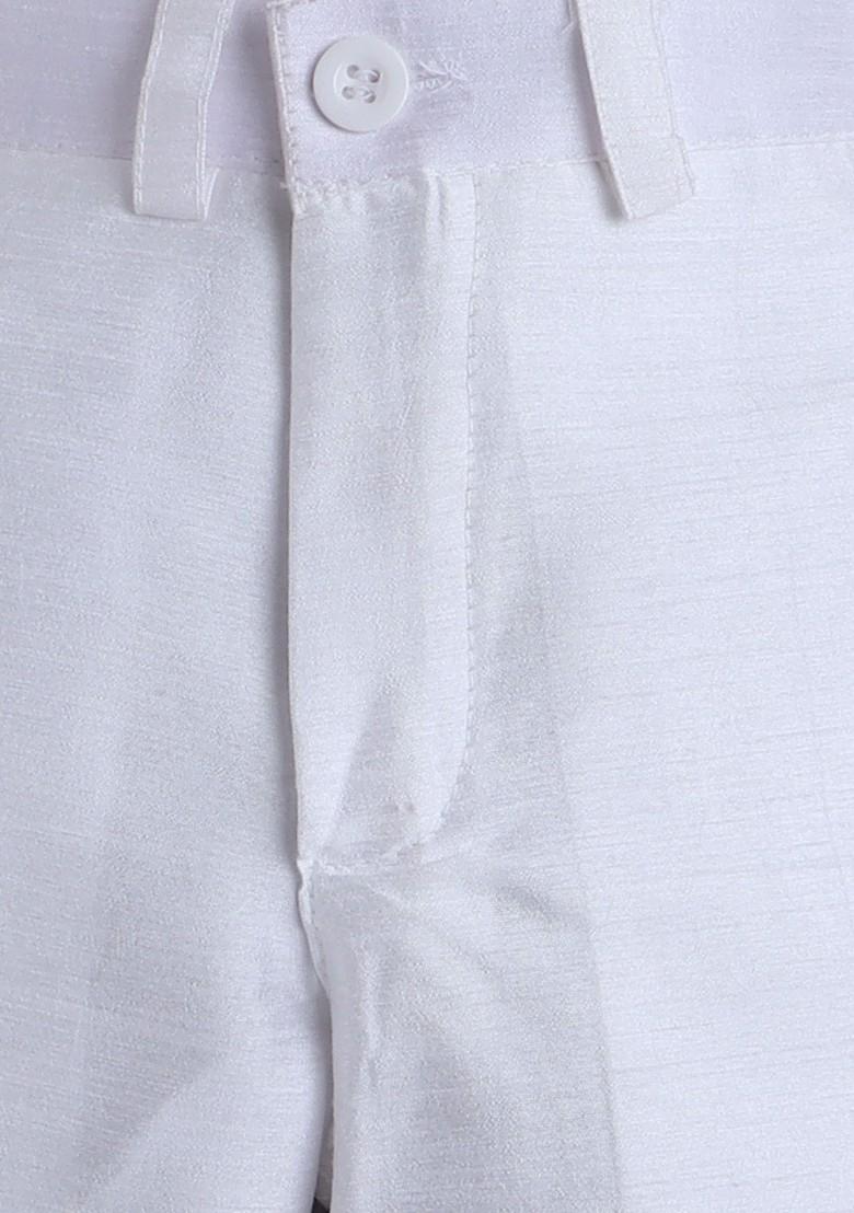 White Embroidered Blended Kurta Set For Boys - Indya