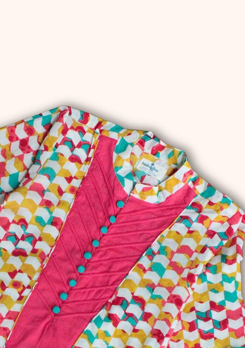 Pink Thread Work Cotton Kurta Set For Boys - Indya