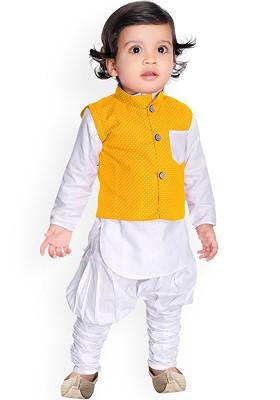 White Embroidered Cotton Kurta Set For Boys