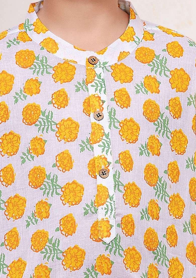 Orange Printed Cotton Kurta Set For Boys - Indya