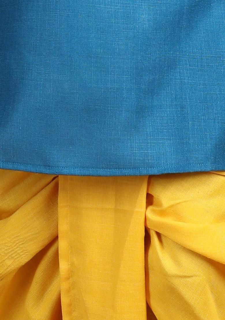 Blue Embroidered Cotton Kurta Dhoti Set For Boys - Indya