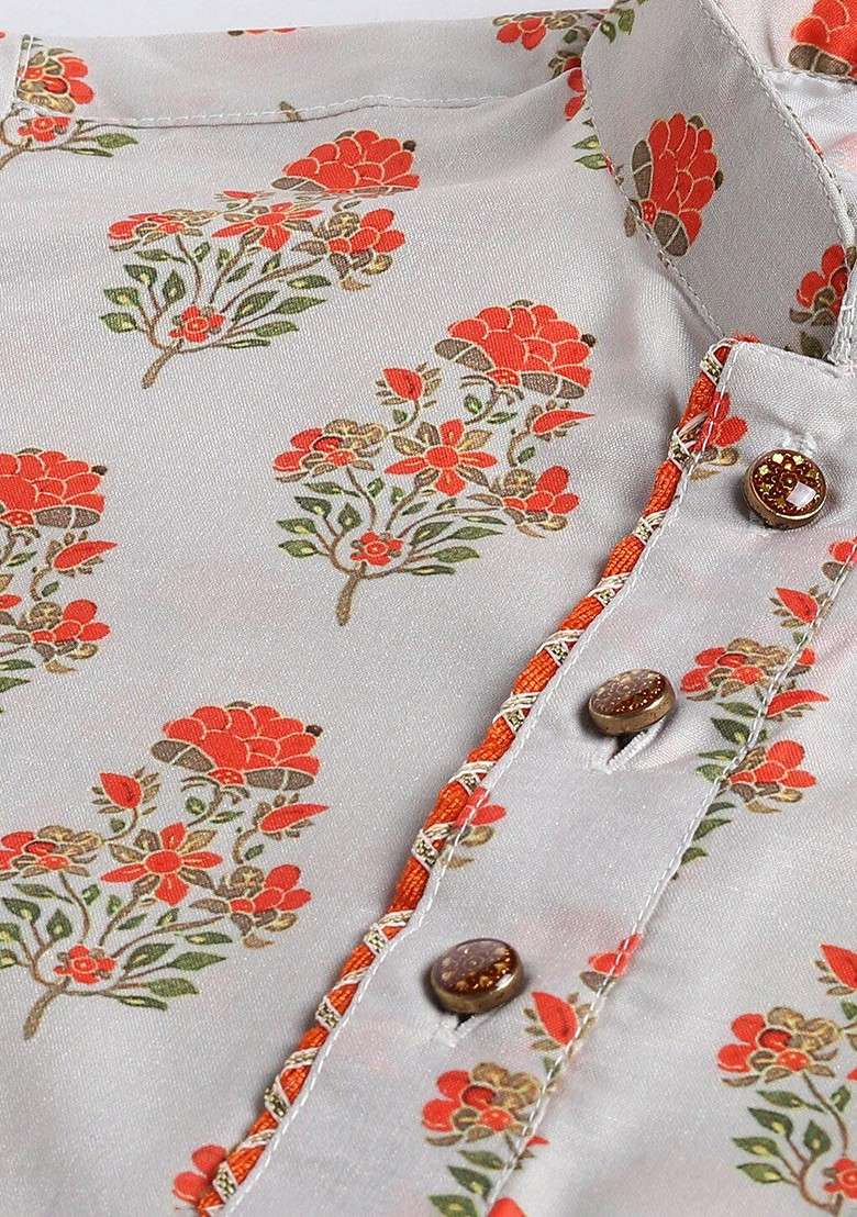 Beige Printed Blended Kurta Set For Boys - Indya