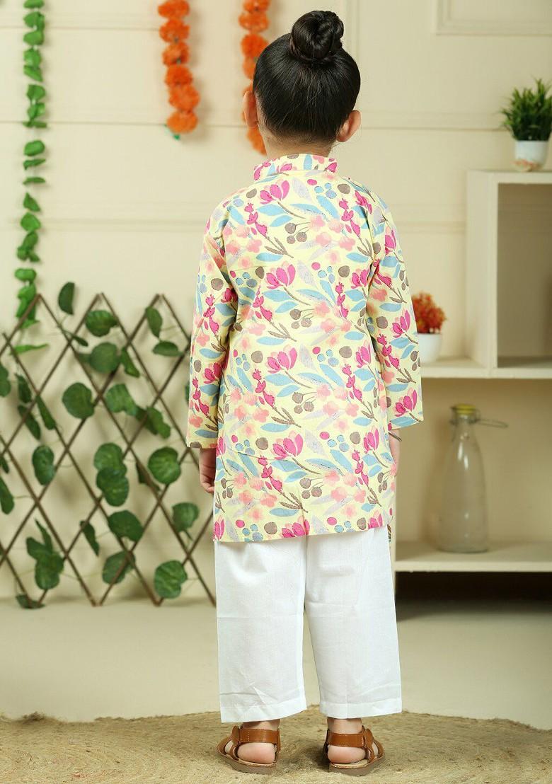 Red Floral Cotton Kurta Set For Boys - Indya