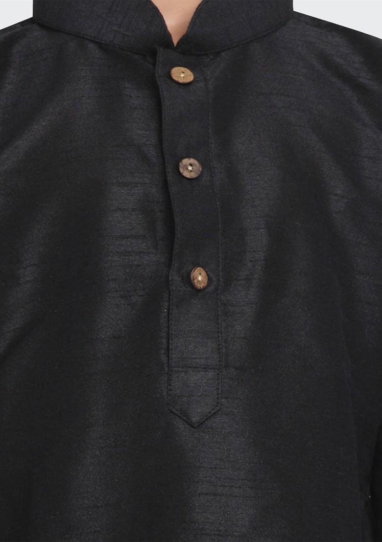 Black Embroidered Blended Kurta Dhoti Set For Boys - Indya