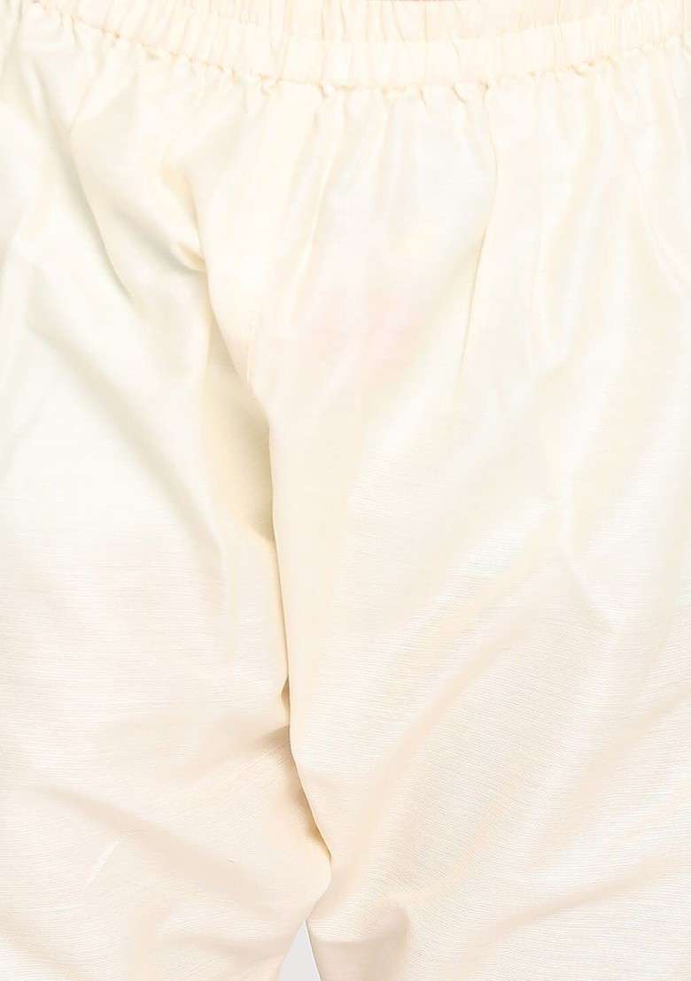 Cream Embroidered Blended Kurta Set For Boys - Indya