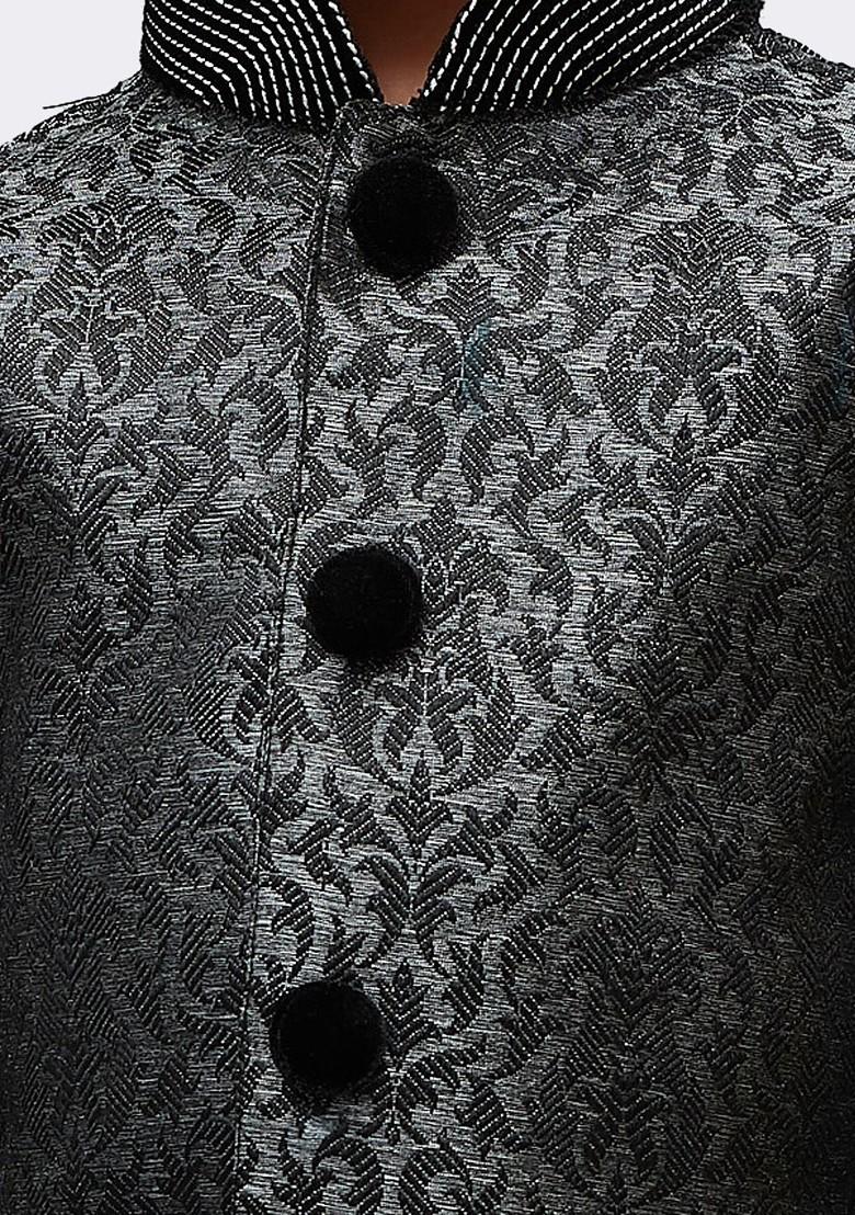 Grey Self Design Blended Kurta Dhoti Set For Boys - Indya