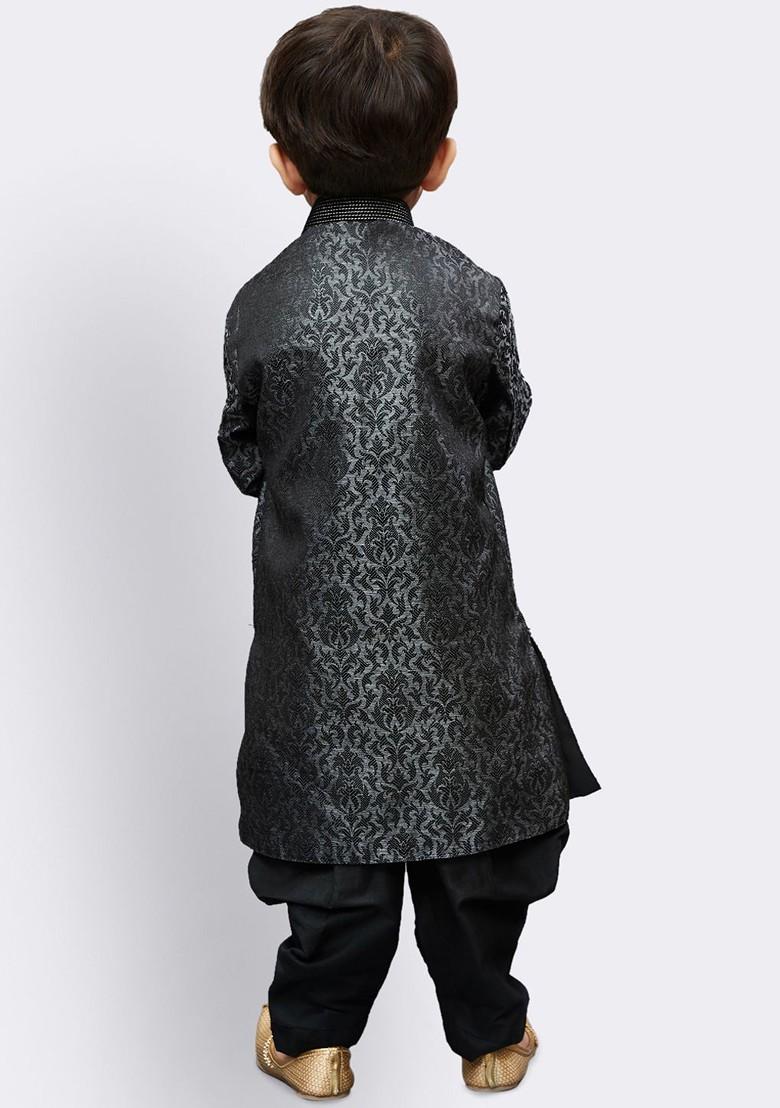 Grey Self Design Blended Kurta Dhoti Set For Boys - Indya