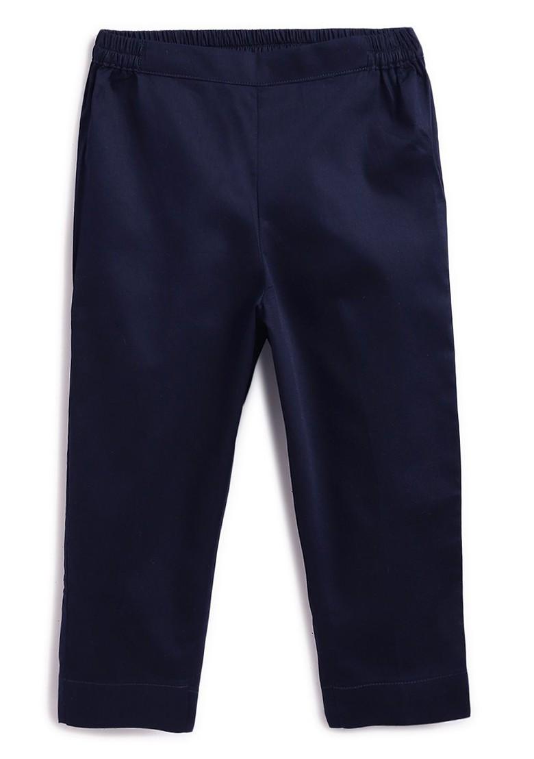 Navy Blue Embroidered Cotton Kurta Set For Boys - Indya