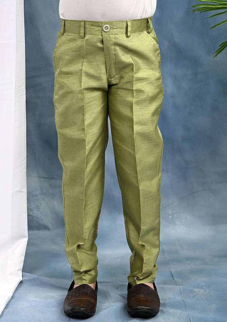 Olive Thread Work Blended Kurta Set For Boys - Indya