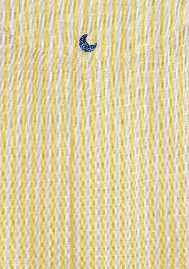Yellow Striped Cotton Kurta Set For Boys - Indya