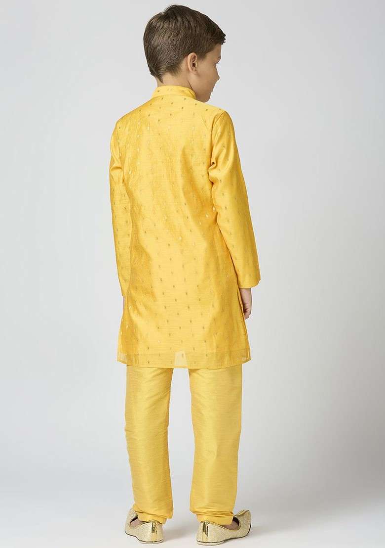 Yellow Woven Design Cotton Kurta Set For Boys - Indya