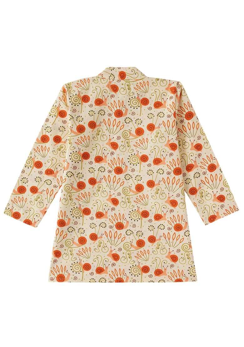 Beige Printed Cotton Kurta Set For Boys - Indya