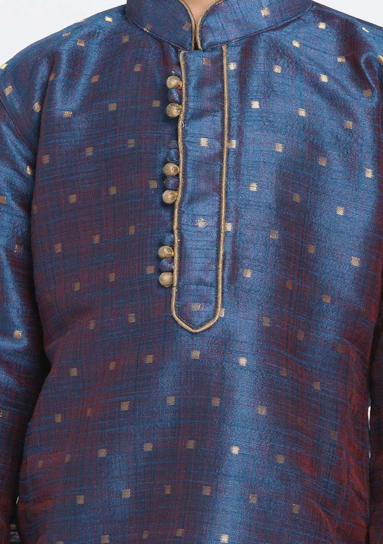 Blue Embroidered Blended Kurta Dhoti Set For Boys - Indya