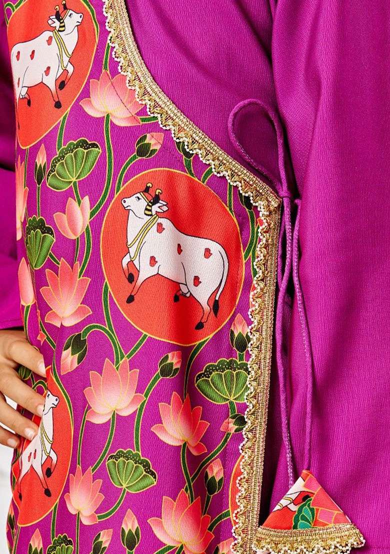 Purple Printed Blended Kurta Dhoti Set For Boys - Indya