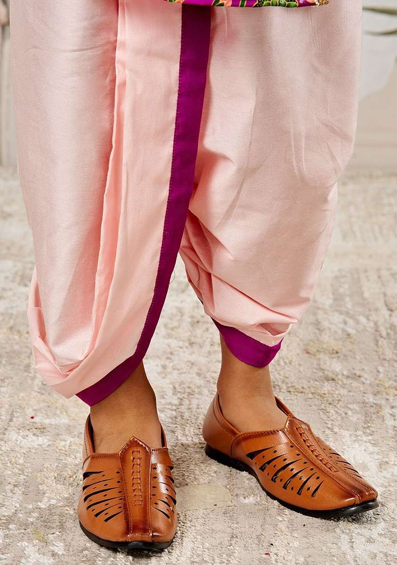 Purple Printed Blended Kurta Dhoti Set For Boys - Indya