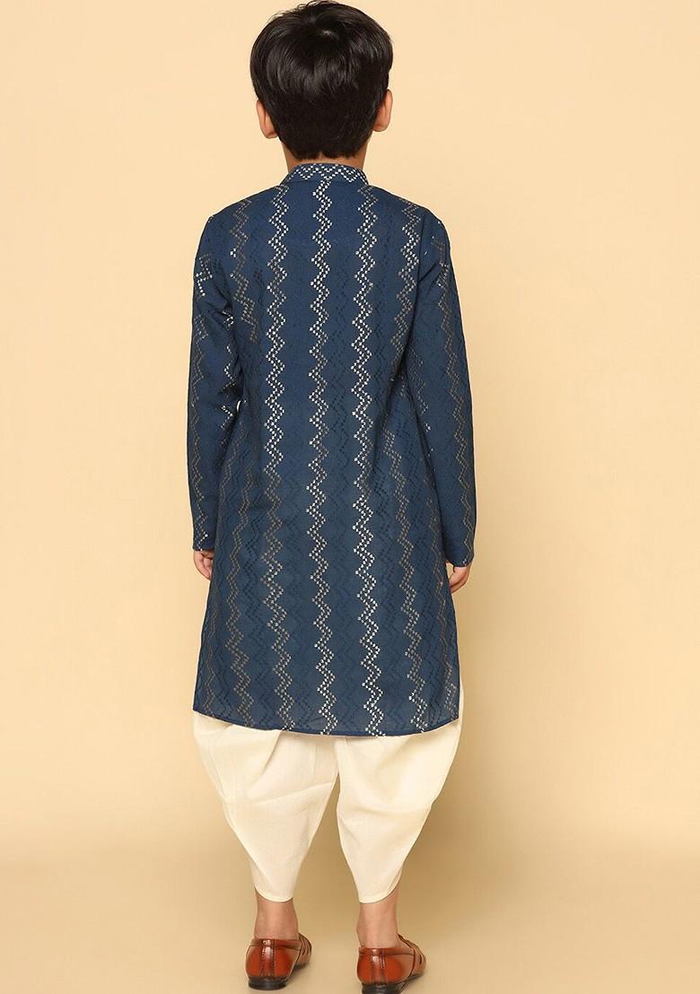 Blue Embroidered Blended Kurta Dhoti Set For Boys - Indya