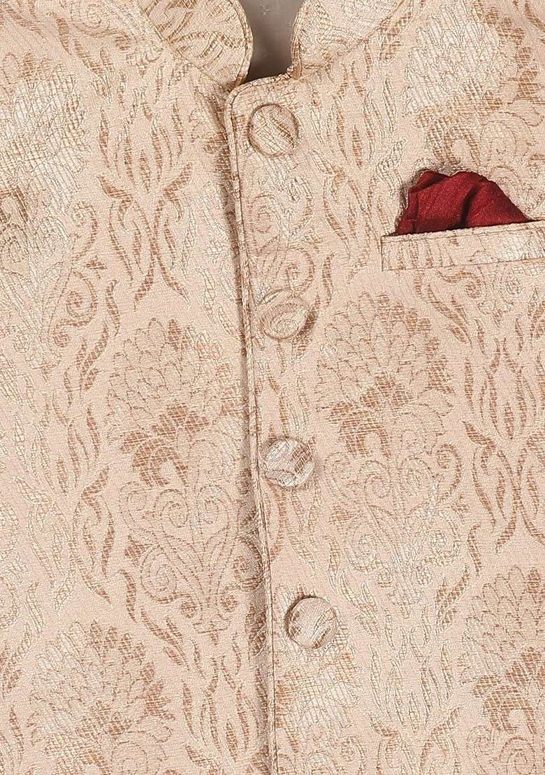 Maroon Embroidered Blended Nehru Jacket Set For Boys - Indya