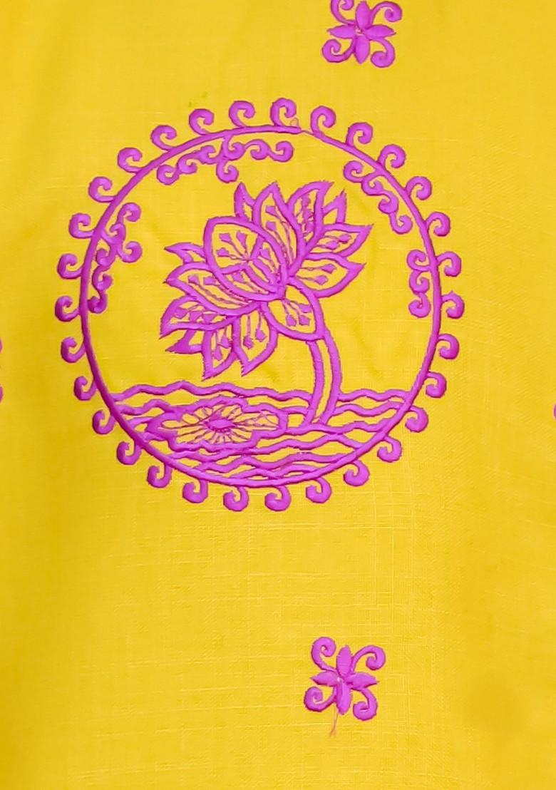 Purple Embroidered Cotton Kurta Dhoti Set For Boys - Indya