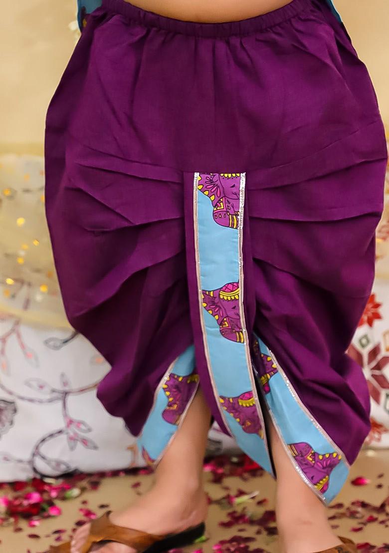 Purple Printed Blended Kurta Dhoti Set For Boys - Indya