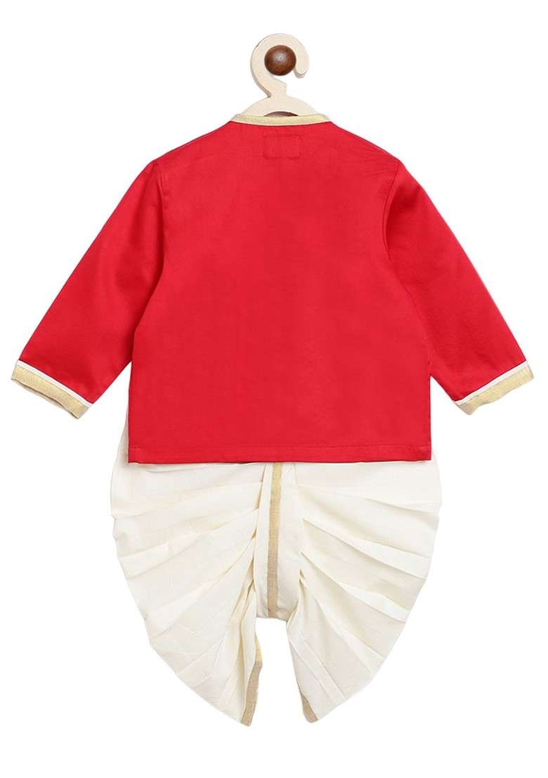 Red Embroidered Blended Kurta Dhoti Set For Boys - Indya