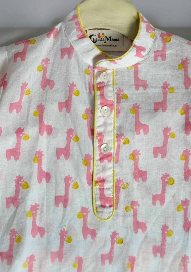 Off White Printed Cotton Kurta Set For Boys - Indya