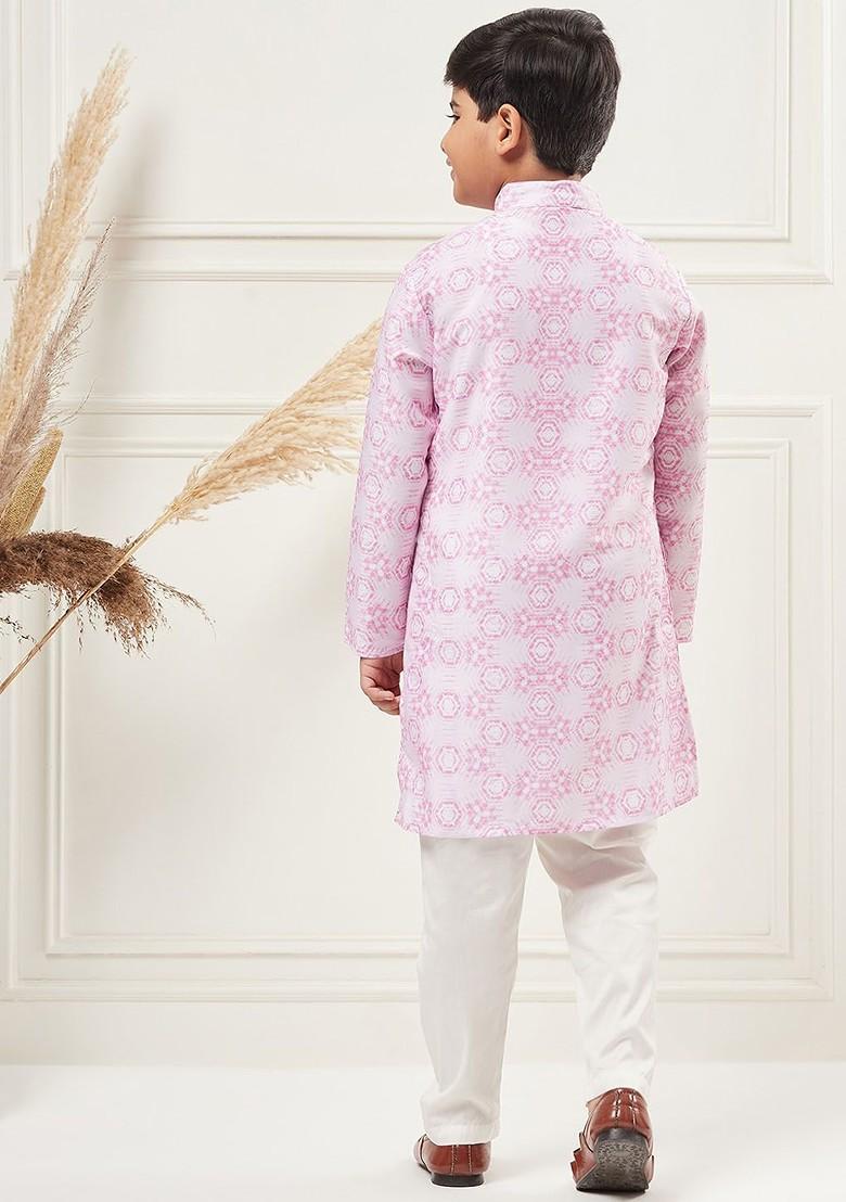 Purple Printed Blended Kurta Set For Boys - Indya