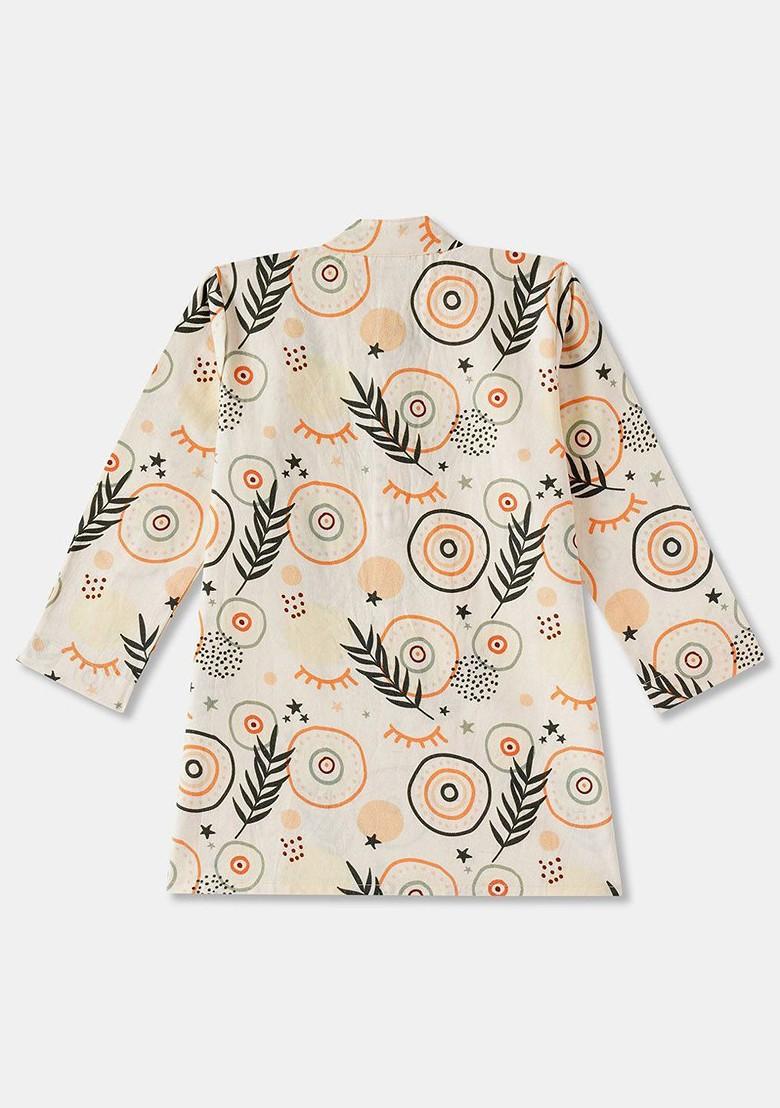 Cream Printed Cotton Kurta Set For Boys - Indya