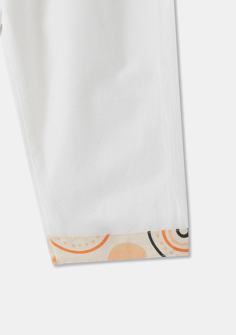 Cream Printed Cotton Kurta Set For Boys - Indya