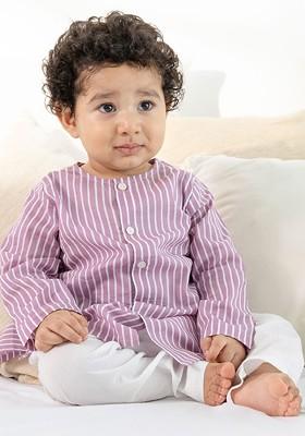Purple Striped Cotton Kurta Set For Boys