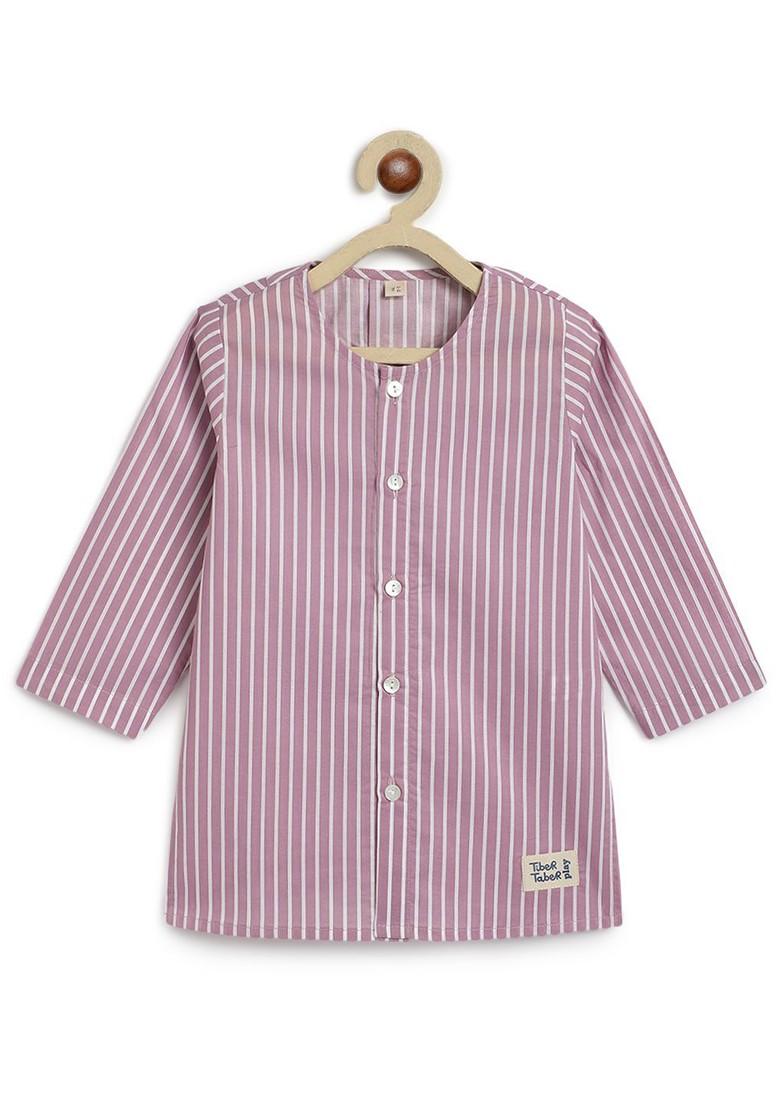 Purple Striped Cotton Kurta Set For Boys - Indya