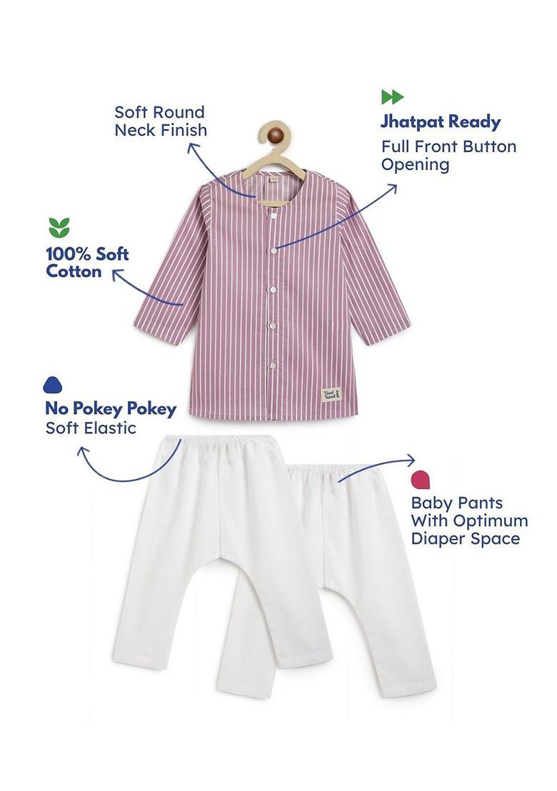 Purple Striped Cotton Kurta Set For Boys - Indya