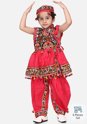 Pink Embroidered Blended Kurta Dhoti Set For Boys