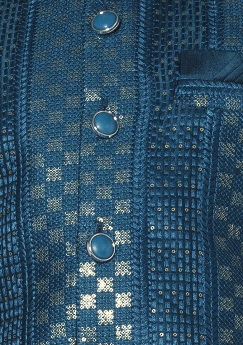 Blue Embroidered Blended Kurta Set For Boys - Indya