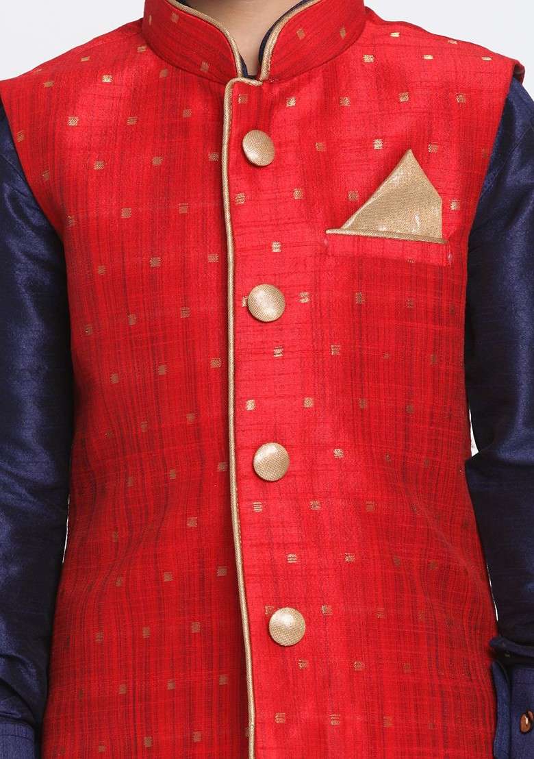 Navy Blue Solid Blended Kurta Dhoti Set For Boys - Indya