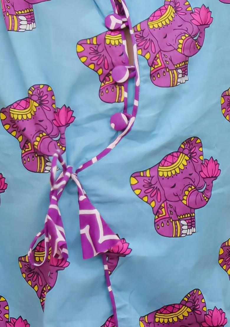 Blue Printed Cotton Kurta Dhoti Set For Boys - Indya