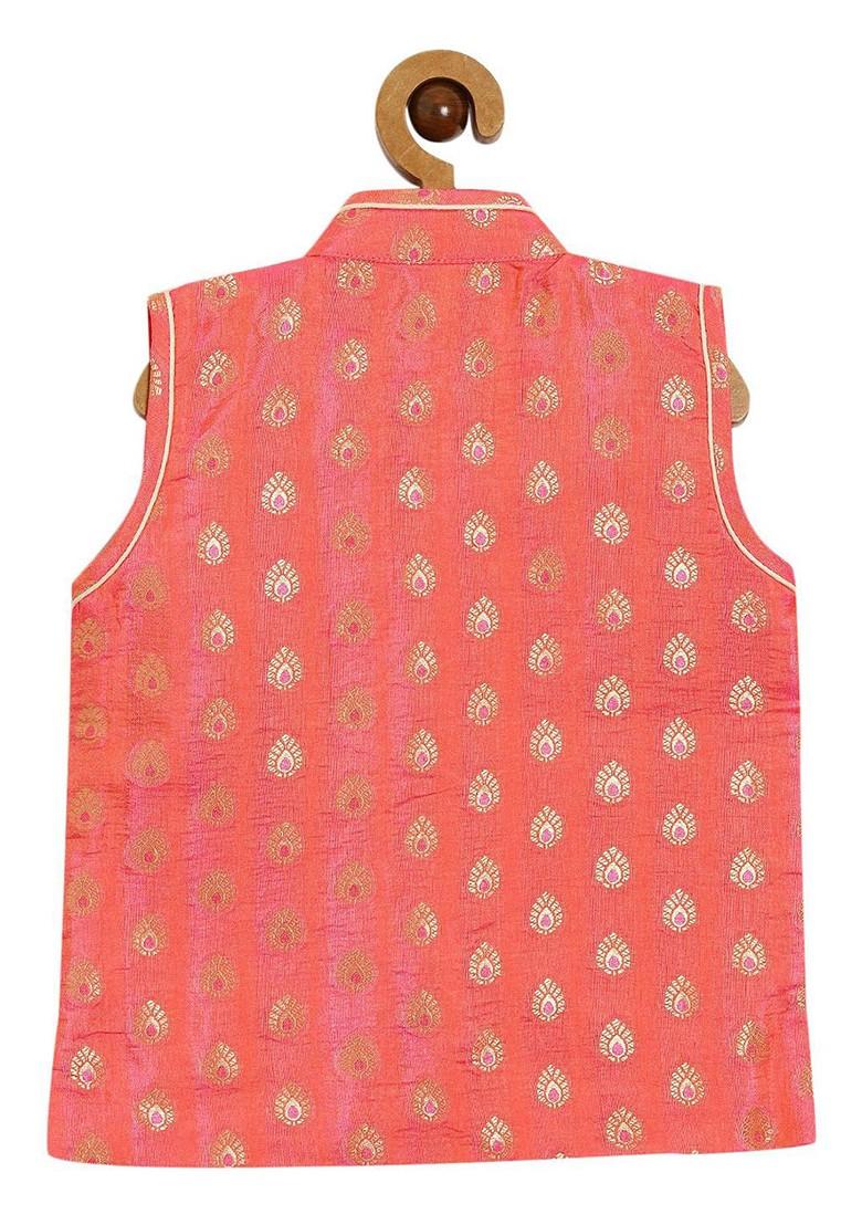 Pink Floral Cotton Kurta Dhoti Set For Boys - Indya