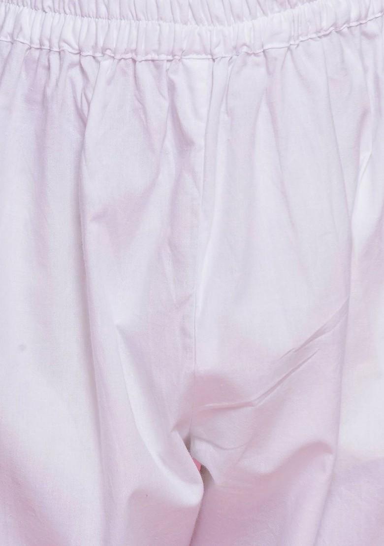 White Woven Design Cotton Kurta Set For Boys - Indya