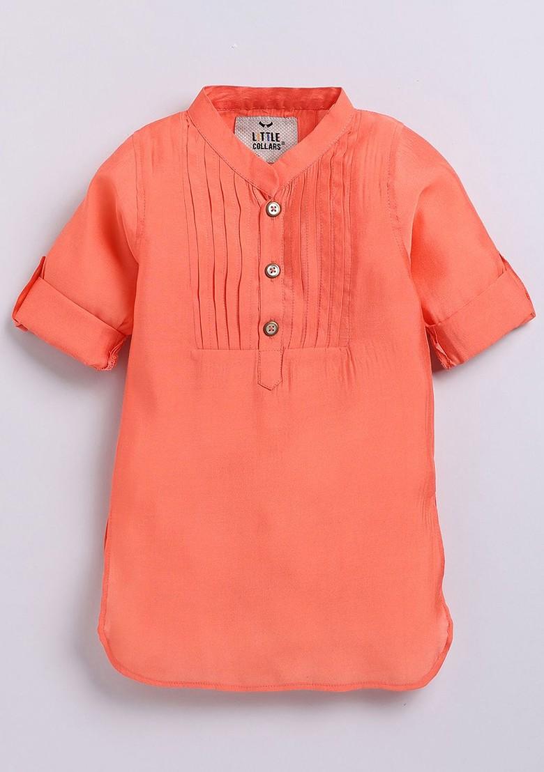 Peach Embroidered Blended Nehru Jacket Set For Boys - Indya