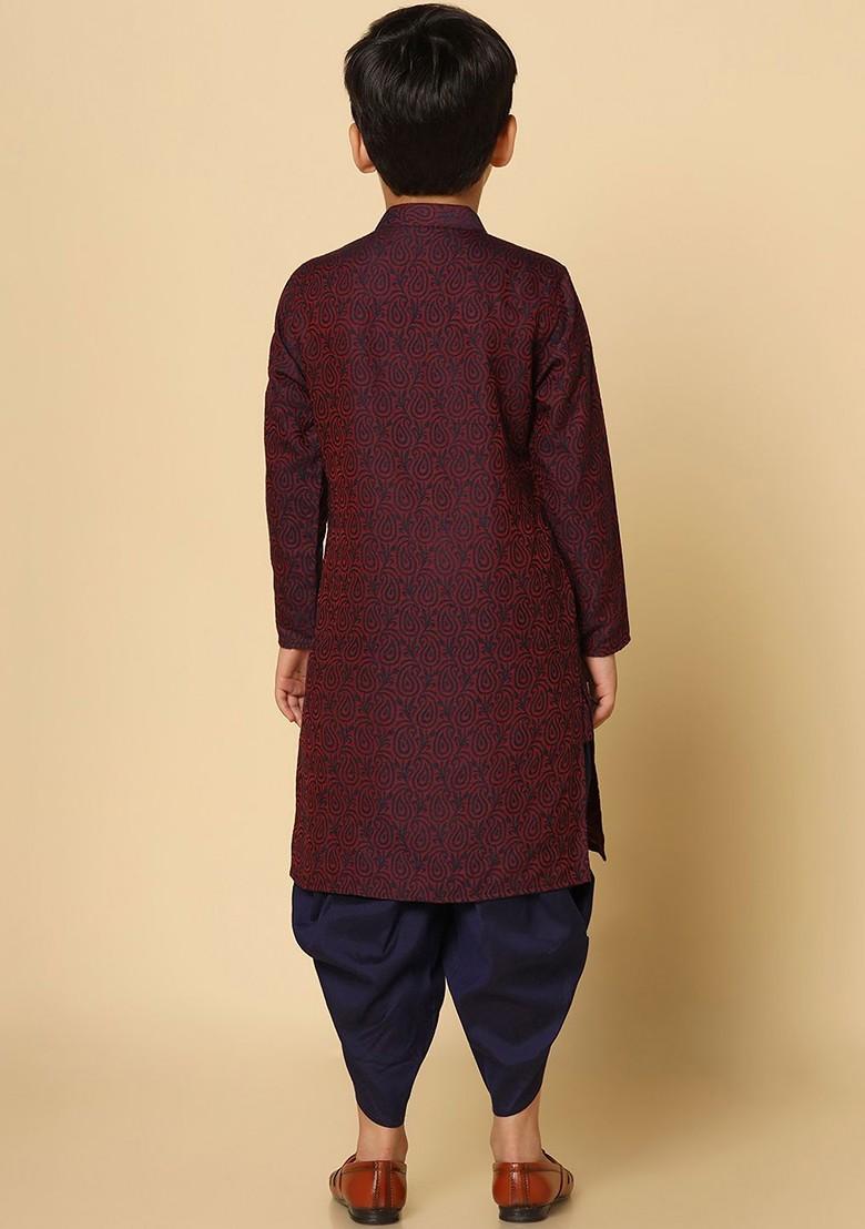 Purple Woven Design Blended Kurta Dhoti Set For Boys - Indya