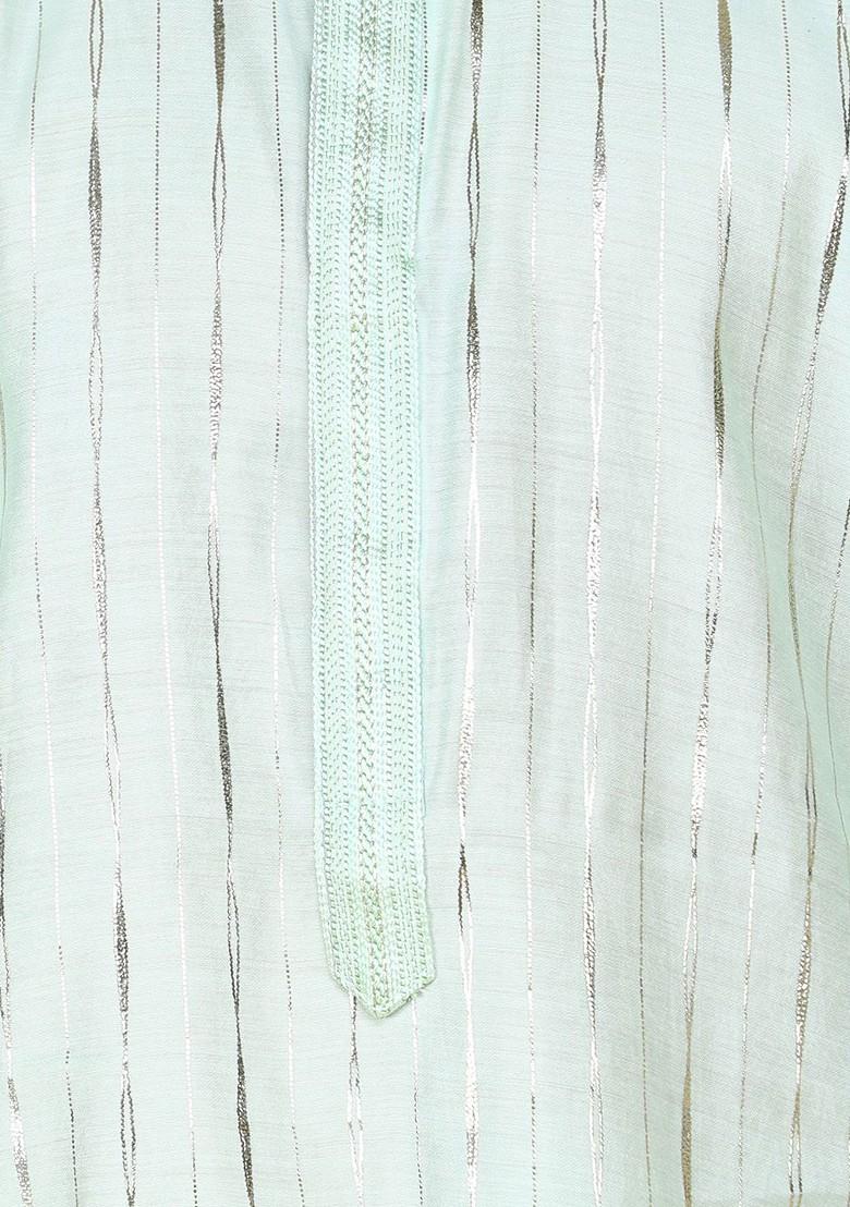 Sea Green Embroidered Blended Kurta Set For Boys - Indya