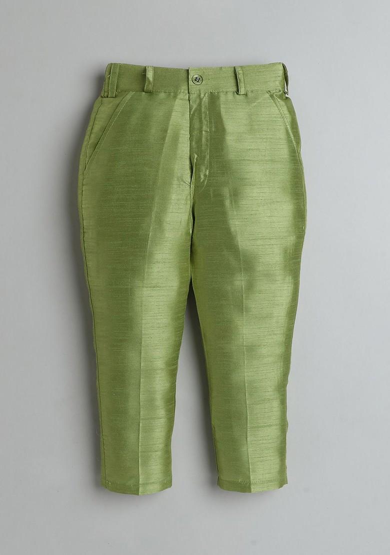 Green Embroidered Silk Kurta Set For Boys - Indya