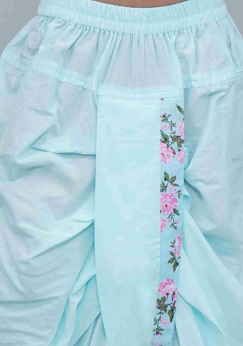 Blue Printed Cotton Kurta Dhoti Set For Boys - Indya