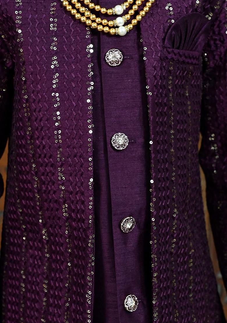 Burgundy Solid Blended Kurta Set For Boys - Indya
