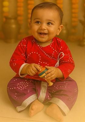 Red Printed Blended Kurta Dhoti Set For Boys