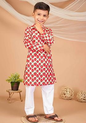 Multi Printed Cotton Kurta Set For Boys