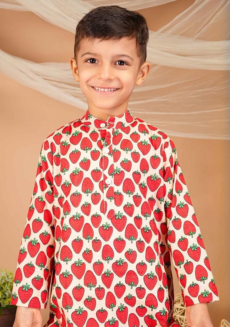 Multi Printed Cotton Kurta Set For Boys - Indya