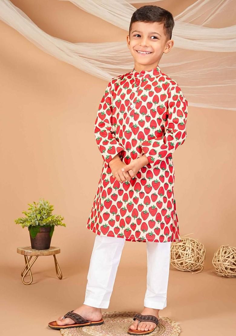 Multi Printed Cotton Kurta Set For Boys - Indya