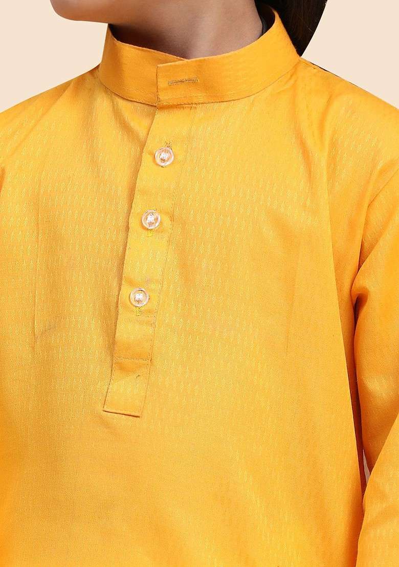 Yellow Embroidered Cotton Kurta Set For Boys - Indya