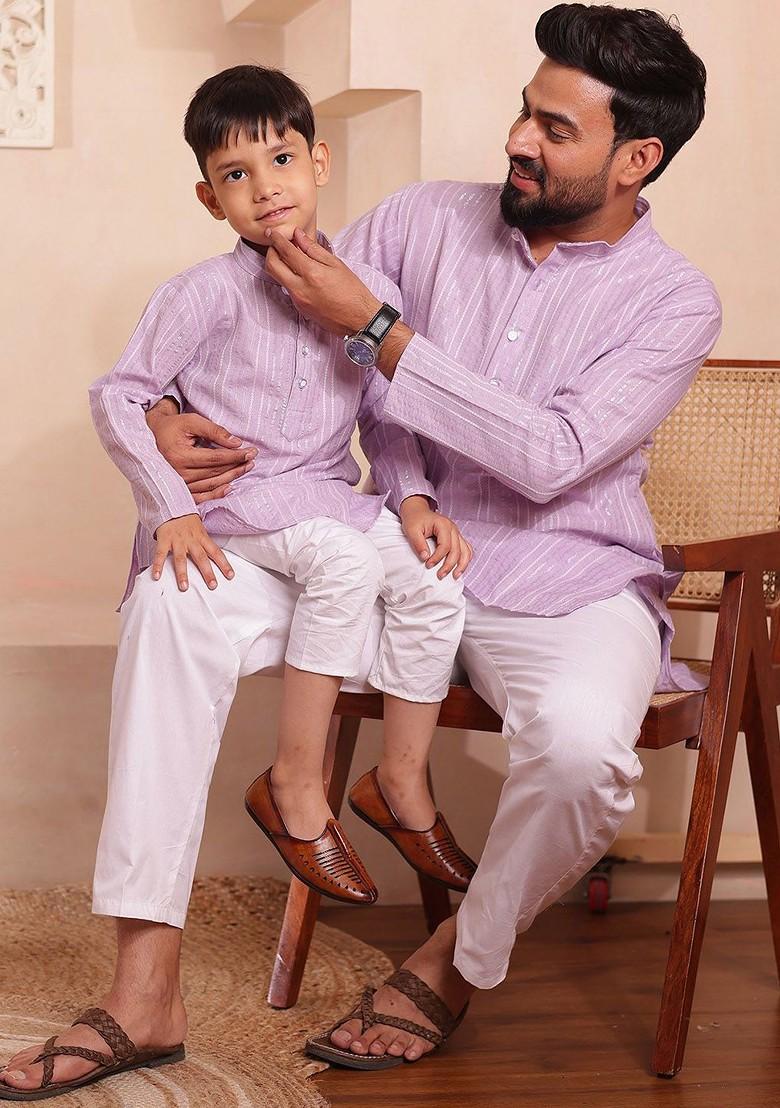 Purple Printed Cotton Kurta Set For Boys - Indya