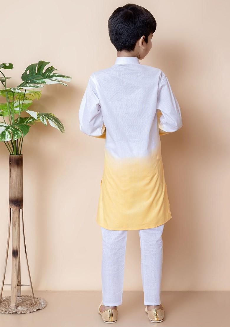Yellow Embroidered Cotton Kurta Set For Boys - Indya